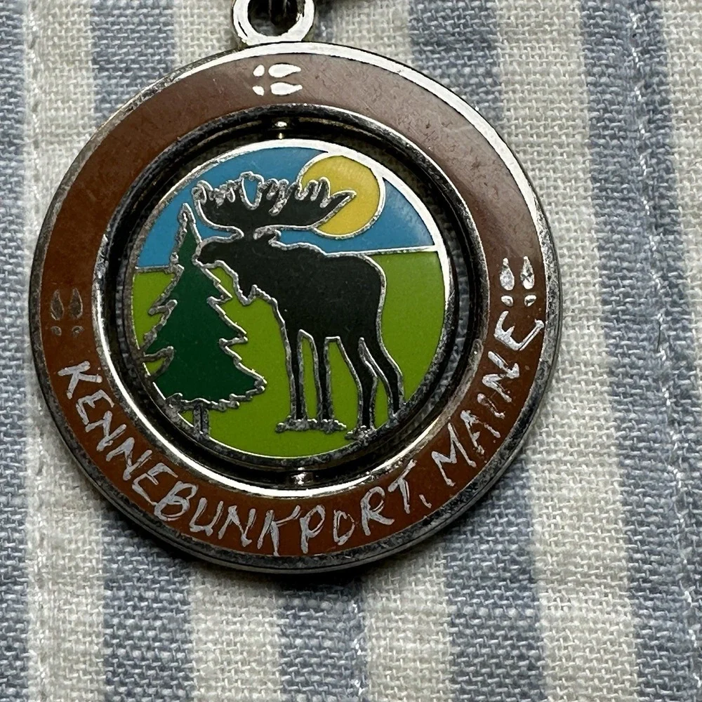 Kennebunkport Maine Moose Spinning Keychain Metal Souvenir Scenic‎ Design